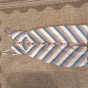 Harper Heritage Stripe Sundress Purple Mauve Blue S Button Up Tie Smocked Brunch